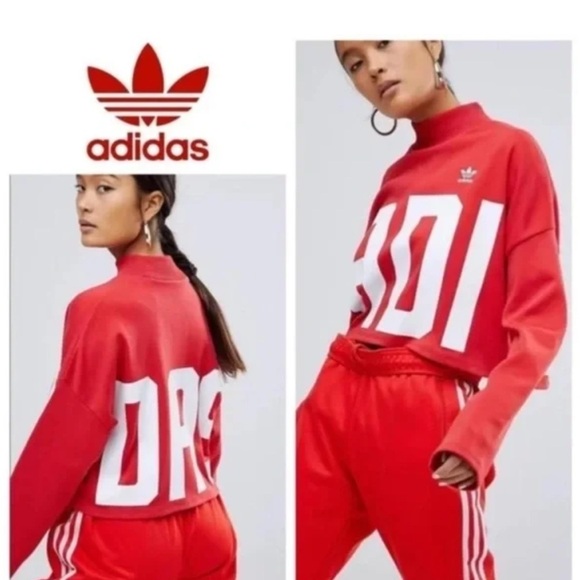 adidas Tops - adidas Originals Women's Bold Age Cropped Sweatshirt in red